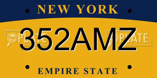 352AMZ New York License Plate