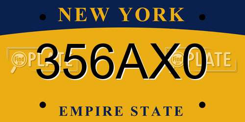 356AX0 New York License Plate