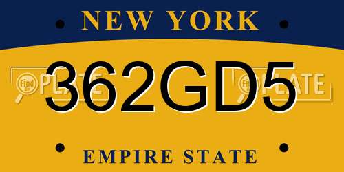 362GD5 New York License Plate