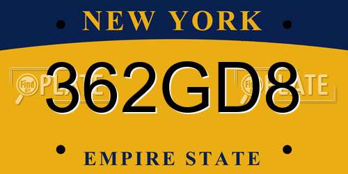 362GD8 New York License Plate