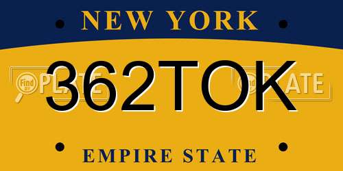 362TOK New York License Plate