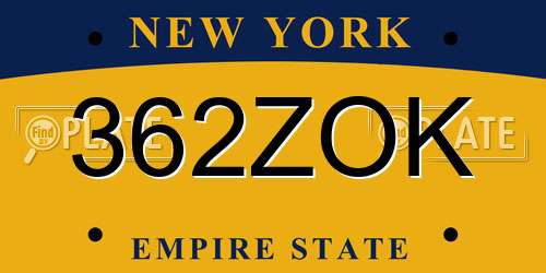 362ZOK New York License Plate