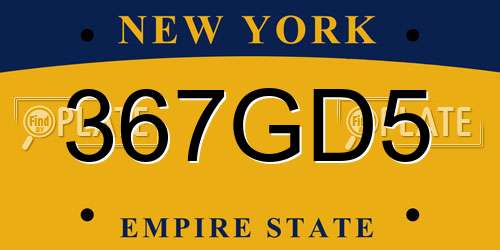 367GD5 New York License Plate