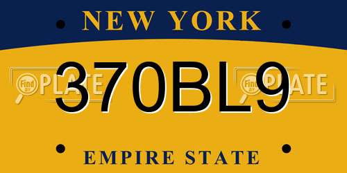 370BL9 New York License Plate
