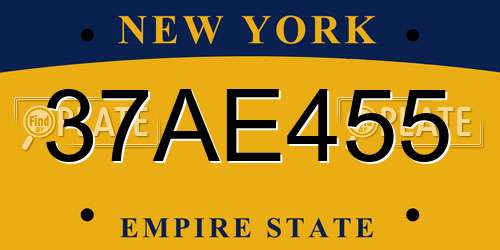 37AE455 New York License Plate