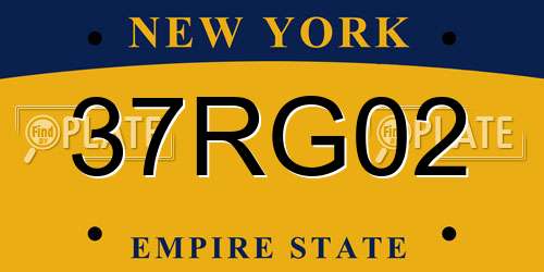 37RG02 New York License Plate