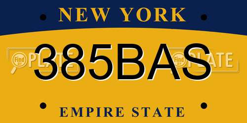 385BAS New York License Plate