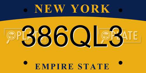386QL3 New York License Plate