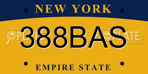388BAS New York License Plate
