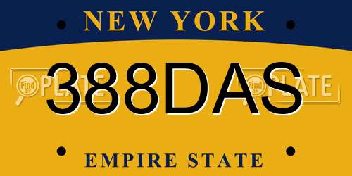 388DAS New York License Plate