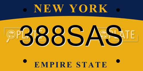 388SAS New York License Plate