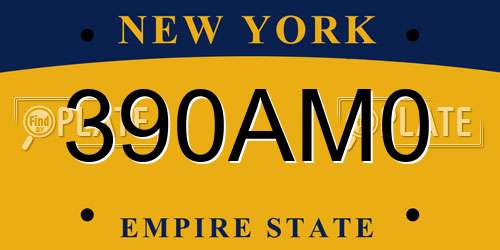 390AM0 New York License Plate