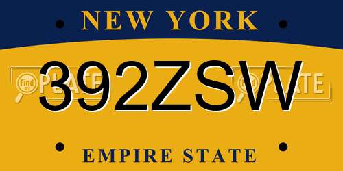 392ZSW New York License Plate