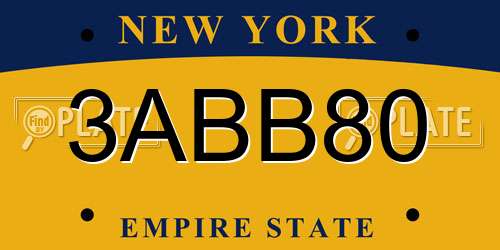 3ABB80 New York License Plate