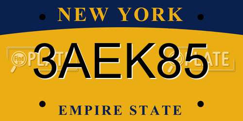 3AEK85 New York License Plate