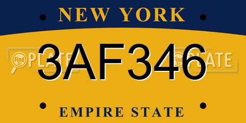 3AF346 New York License Plate