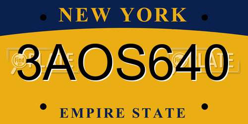 3AOS640 New York License Plate