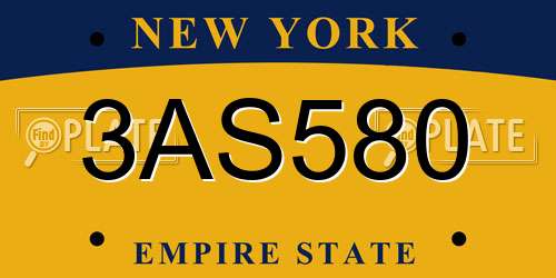 3AS580 New York License Plate