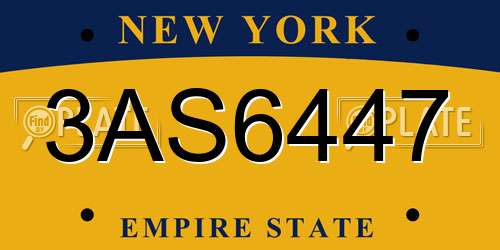 3AS6447 New York License Plate