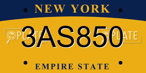 3AS850 New York License Plate
