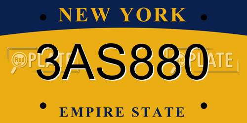 3AS880 New York License Plate