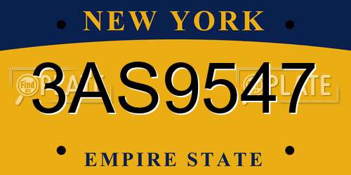 3AS9547 New York License Plate