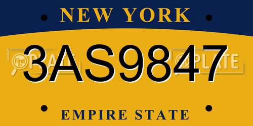 3AS9847 New York License Plate