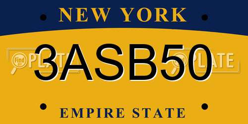 3ASB50 New York License Plate