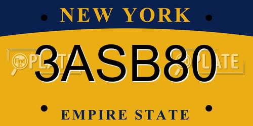 3ASB80 New York License Plate
