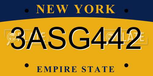 3ASG442 New York License Plate