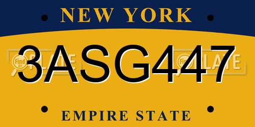 3ASG447 New York License Plate