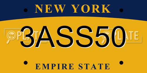 3ASS50 New York License Plate