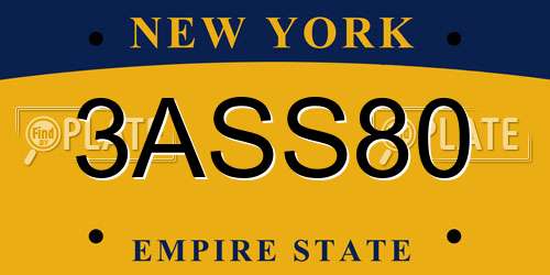 3ASS80 New York License Plate