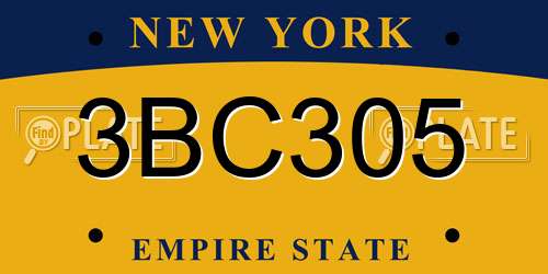 3BC305 New York License Plate