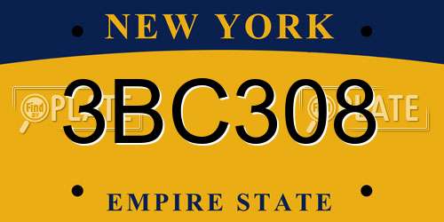 3BC308 New York License Plate