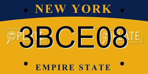 3BCE08 New York License Plate