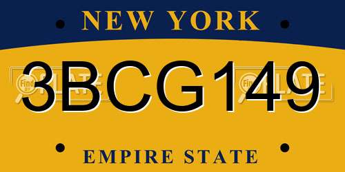 3BCG149 New York License Plate