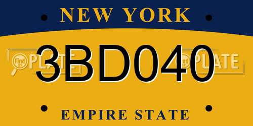 3BD040 New York License Plate