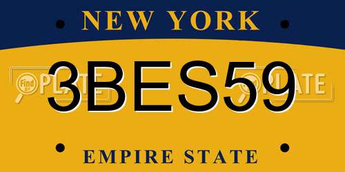 3BES59 New York License Plate
