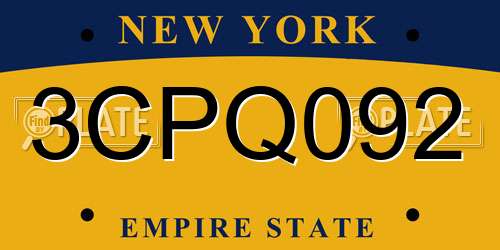 3CPQ092 New York License Plate