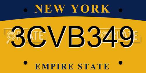 3CVB349 New York License Plate