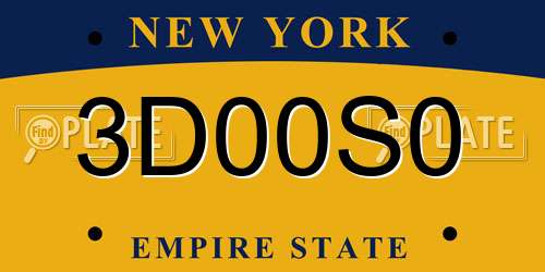 3D00S0 New York License Plate