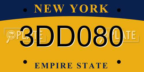 3DD080 New York License Plate