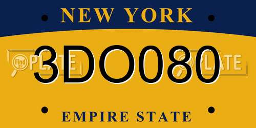3DO080 New York License Plate