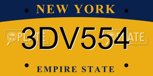 3DV554 New York License Plate