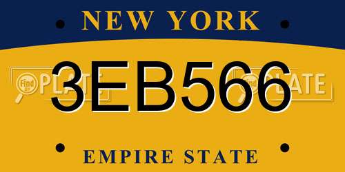 3EB566 New York License Plate