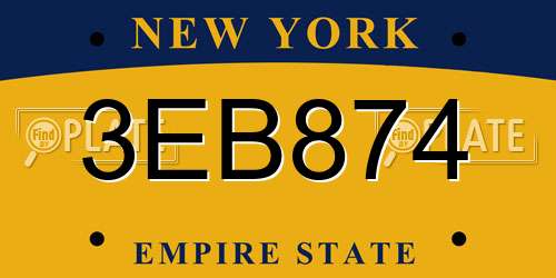 3EB874 New York License Plate