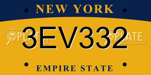 3EV332 New York License Plate
