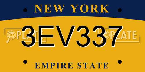 3EV337 New York License Plate
