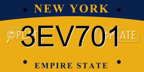 3EV701 New York License Plate